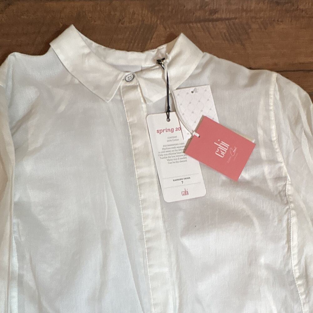 CAbi White Cotton Button-Up Collared Long Sleeve Blouse Top Size S